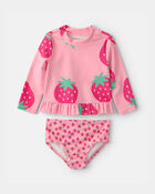 Baby Girl 2-Piece Strawberry Rashguard Swimsuit Set - Pink, image 1 of 3 slides