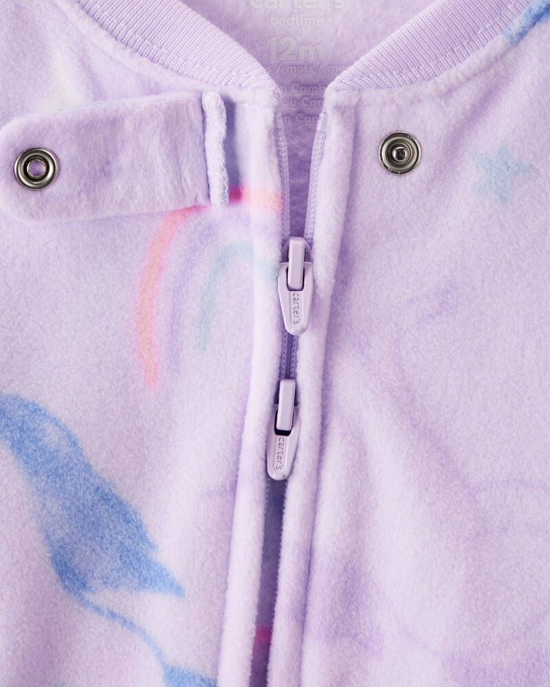 Baby Girl Unicorn Print Loose Fit Long-Sleeve 2-Way Zip 1-Piece pyjamas - Purple, image 2 of 4 slides