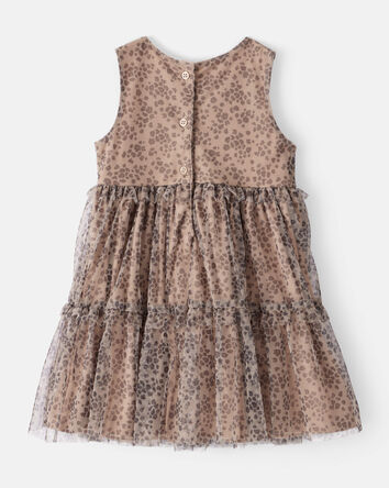 Tout-petit fille - Robe de soirée sans manches en tulle à imprimé léopard - Brun, 