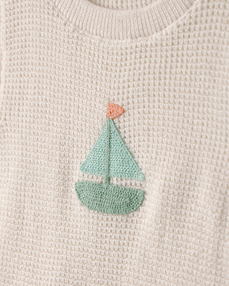 Baby 2-Piece Sailboat Crochet Top & Short Set - Cream, image 2 of 4 slides