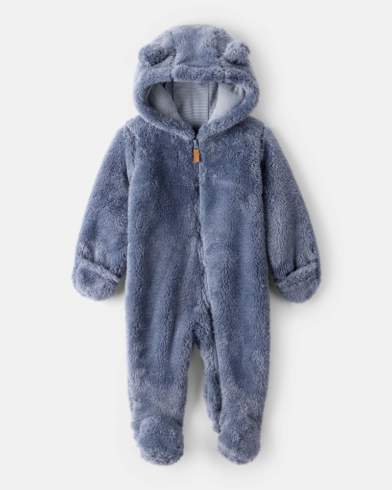 Baby Boy Sherpa Long-Sleeve Hooded Jumpsuit Blue Carter's