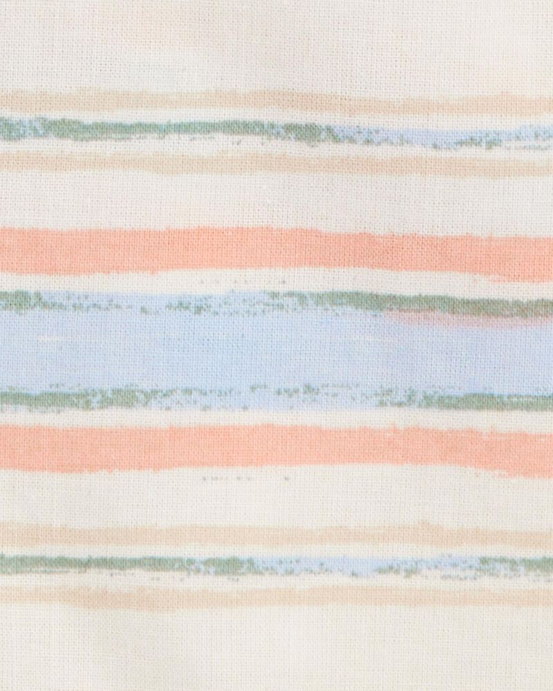 Kid Short-Sleeve Stripe Button-Down Shirt - Cream, image 2 of 3 slides