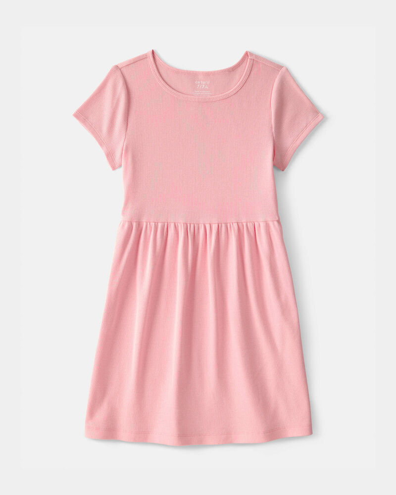 Girls Rib Short-Sleeve Dress - Pink, image 1 of 4 slides