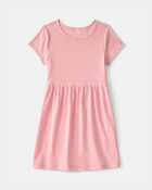 Girls Rib Short-Sleeve Dress - Pink, image 1 of 4 slides