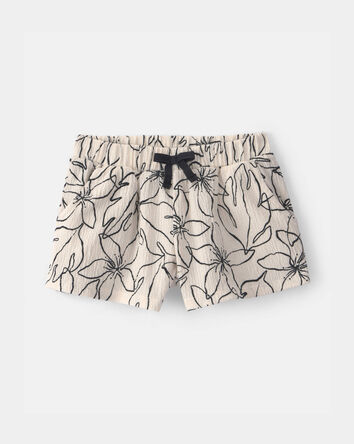 Toddler Girl Floral Crinkle Shorts - Cream, 