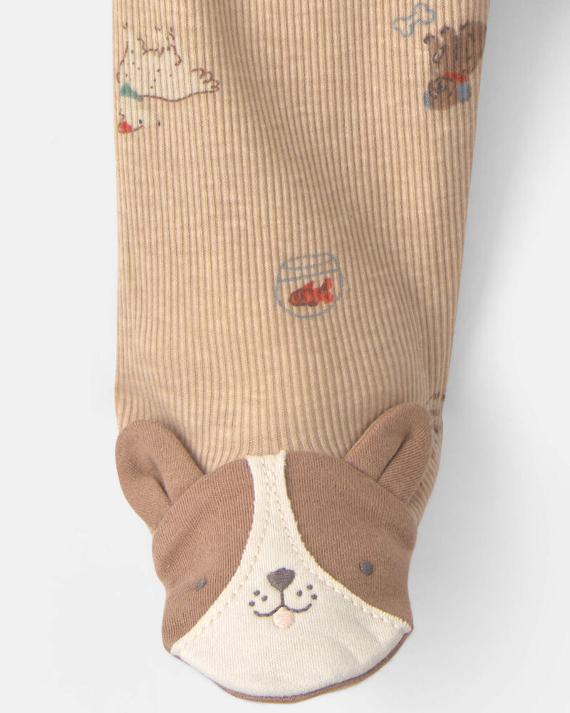 Baby Dog Cotton 2-Way Zip Sleeper - Brown, image 4 of 5 slides