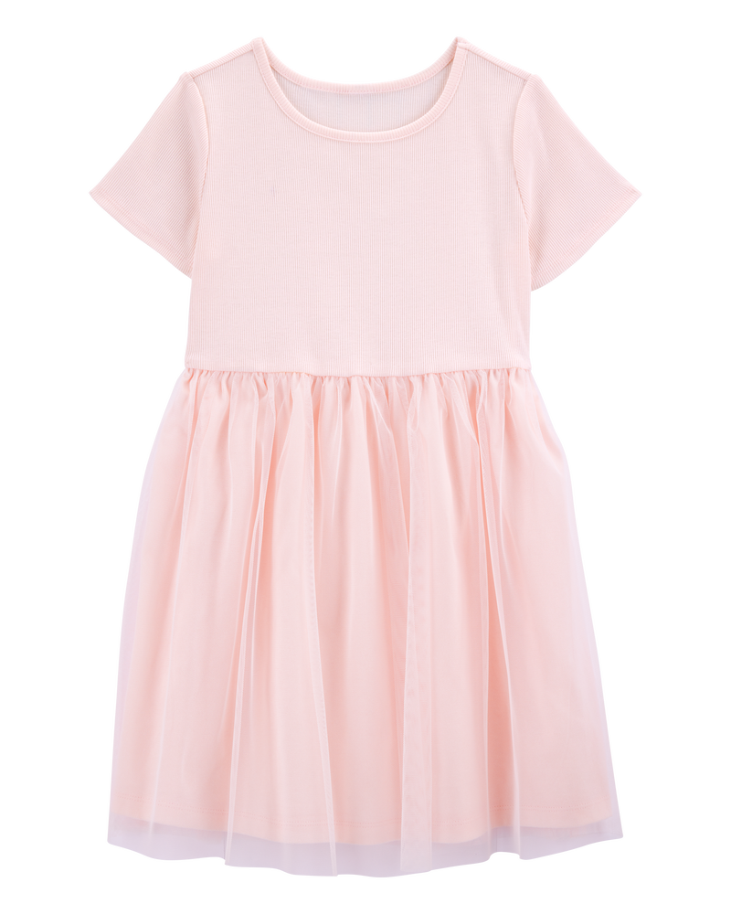 Enfant Robe de couleur unie à manches courtes - Rose, image 1 sur 4 diapositives