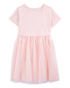 Enfant Robe de couleur unie à manches courtes - Rose, image 1 sur 4 diapositives