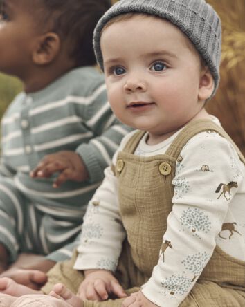 Baby Organic Cotton Textured Gauze Overalls, 
