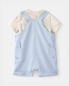 Baby Boy 2-Piece Easter Bunny Shortall Set - Blue/Cream, image 2 of 7 slides