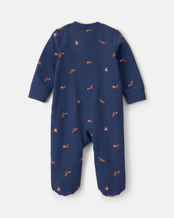 B&eacute;b&eacute; gar&ccedil;on - Grenouill&egrave;re en 100&nbsp;% coton &agrave; fermeture &agrave; glissi&egrave;re double sens et motif renard - Bleu marine, 