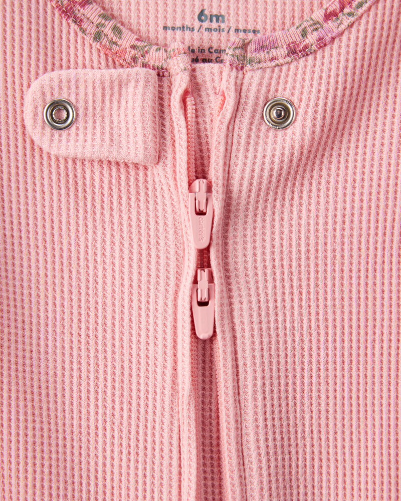 B&eacute;b&eacute; fille - Grenouill&egrave;re en coton &agrave; manches longues et fermeture &agrave; glissi&egrave;re 2 sens - Rose, image 3 sur 4 diapositives