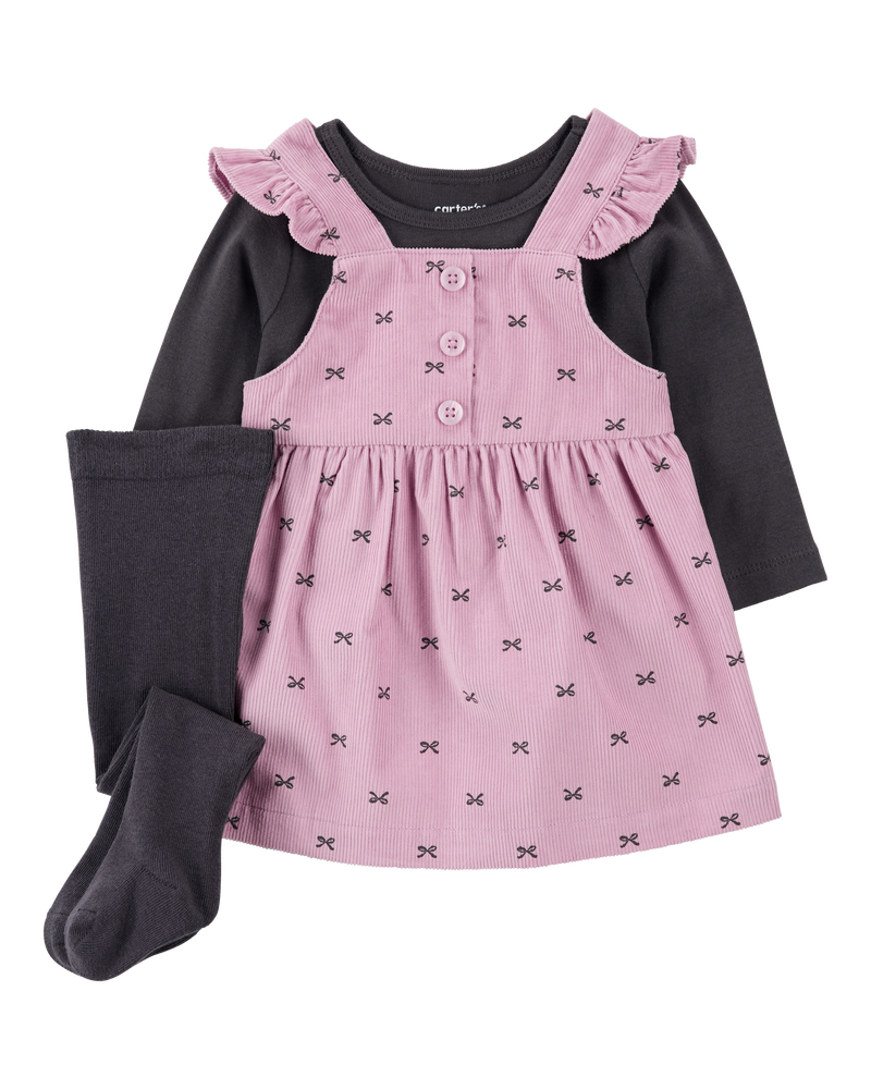 Baby 2-Piece Tee & Bow Corduroy Jumper & Tights Set, image 1 of 6 slides