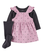 Baby 2-Piece Tee & Bow Corduroy Jumper & Tights Set, image 1 of 6 slides