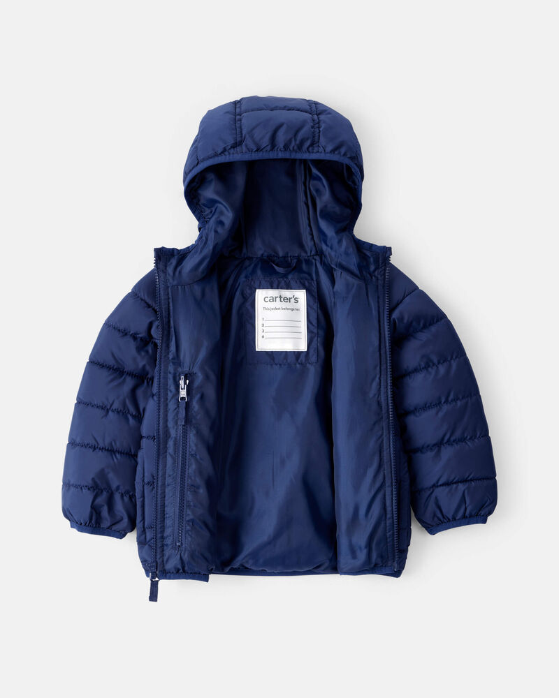 Toddler Boy Midweight Packable Puffer - Navy Blue, image 2 of 4 slides
