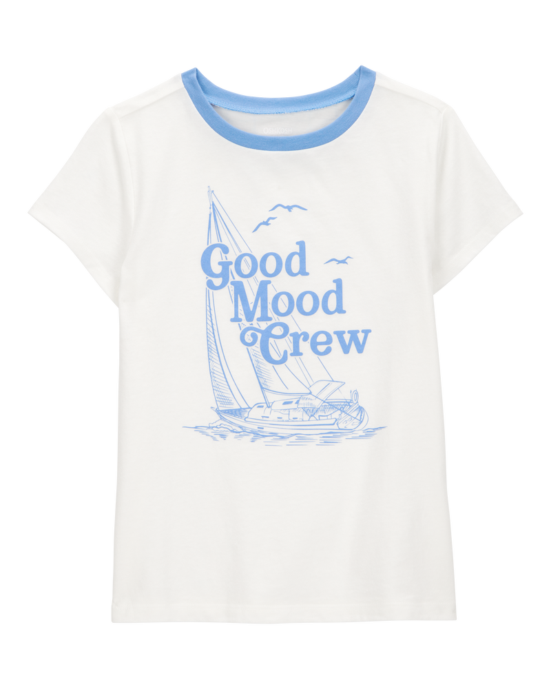Enfant T-shirt imprimé à manches courtes Good mood crew - Blanc, image 1 sur 3 diapositives
