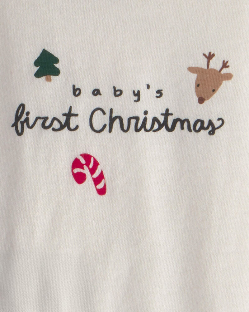 B&eacute;b&eacute; - Ensemble 2 pi&egrave;ces cache-couche manches longues &laquo;Baby's  First Christmas&raquo; et pantalon  &ndash; Ivoire/Vert, image 3 sur 4 diapositives