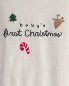 B&eacute;b&eacute; - Ensemble 2 pi&egrave;ces cache-couche manches longues &laquo;Baby's  First Christmas&raquo; et pantalon  &ndash; Ivoire/Vert, image 3 sur 4 diapositives