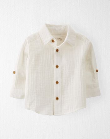 Baby Organic Cotton Gauze Button-Front Shirt, 