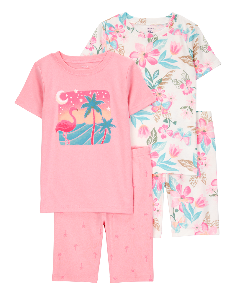 Kid Flamingo Print Snug Fit Cotton 4-Piece Pyjamas, image 1 of 4 slides