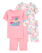 Kid Flamingo Print Snug Fit Cotton 4-Piece Pyjamas, image 1 of 4 slides