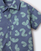 Toddler Boy Button-Down Short-Sleeve Shirt in Abstract Print - Slate Blue, image 2 of 2 slides