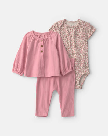 Baby Girl 3-Piece Long-Sleeve Layering Set - Pink, 
