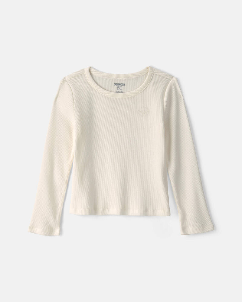Toddler Girl Long-Sleeve Rib Top - Cream, image 1 of 3 slides