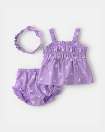 Baby Girl 3-Piece Fish Top & Short Set - Purple, 