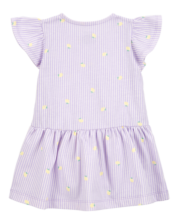 Baby Lemon Print Striped Button-Front Dress, 