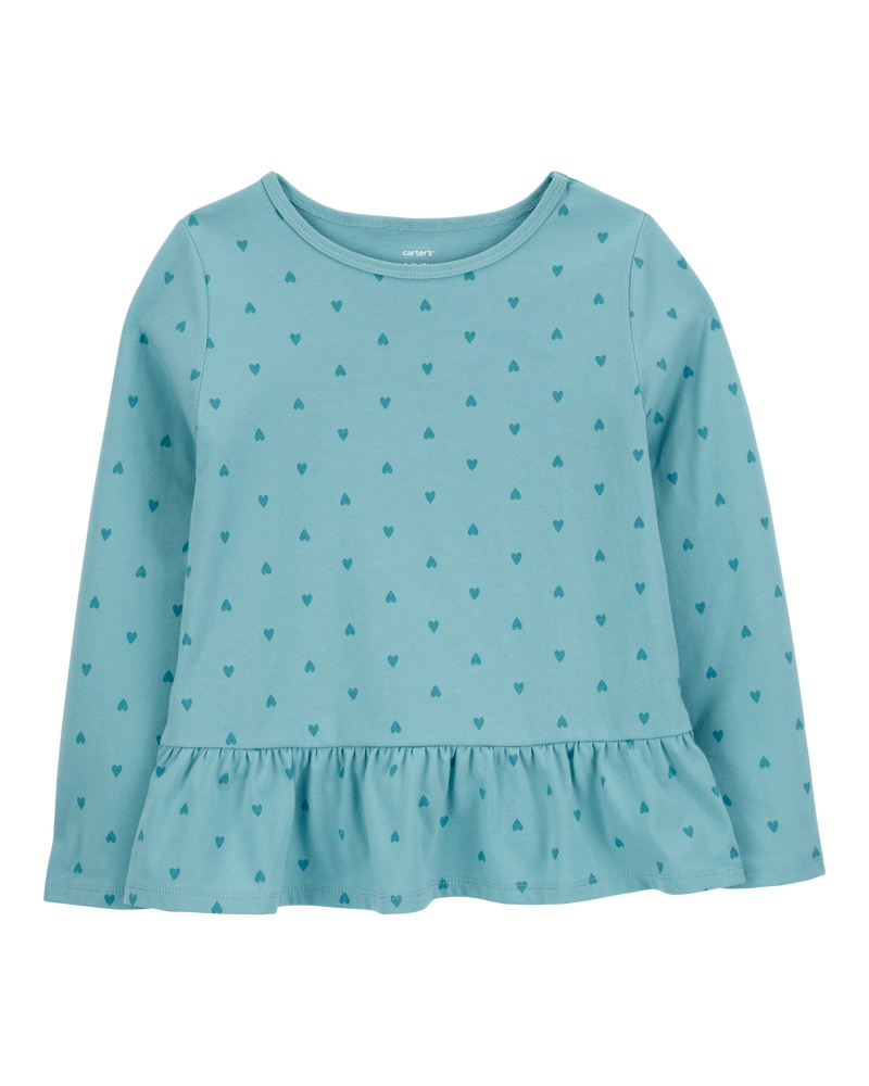 Kid Heart Long-Sleeve Peplum Jersey Tee, image 1 of 3 slides