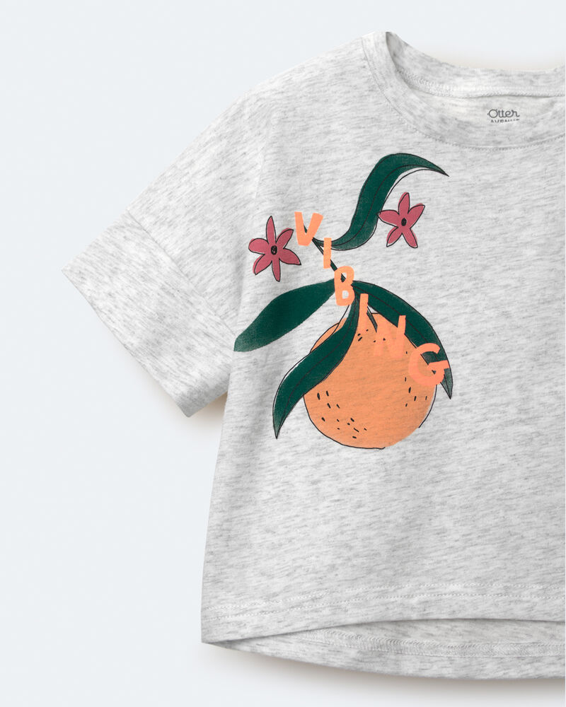 Tout-petit fille - T-shirt &agrave; coupe asym&eacute;trique &agrave; manches chauve-souris &agrave; imprim&eacute; cl&eacute;mentines &laquo;Vibing&raquo; - Gris chin&eacute;, image 5 sur 5 diapositives