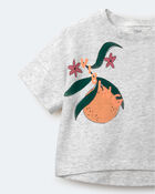 Tout-petit fille - T-shirt &agrave; coupe asym&eacute;trique &agrave; manches chauve-souris &agrave; imprim&eacute; cl&eacute;mentines &laquo;Vibing&raquo; - Gris chin&eacute;, image 5 sur 5 diapositives