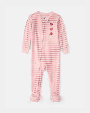 Toddler Girl Ladybug Striped 100% Cotton Snug Fit 1-Piece Pyjama Set - Pink, 