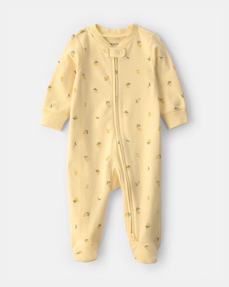 Baby Lemon 2-Way Zip 100% Cotton Sleeper - Yellow, image 1 of 4 slides