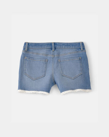 Girls Eyelet Trim Denim Shorts - Medium Wash, 