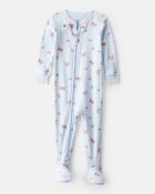 Toddler Girl Butterfly 100% Cotton Snug Fit Footie 1-Piece Pyjamas - Blue, image 1 of 3 slides