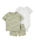 Baby Boy 3-Piece Alligator Outfit Set - Green/Grey, image 1 of 5 slides
