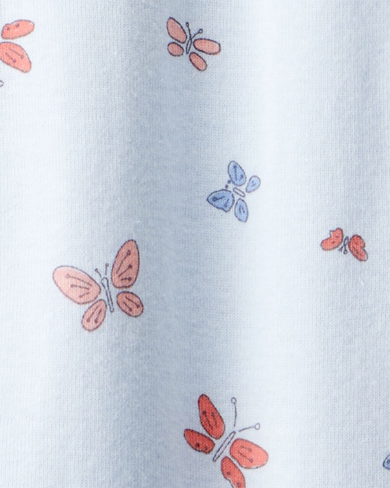 Baby Girl Butterfly 100% Cotton Snug Fit 2-Way Zip Footie 1-Piece Pyjamas - Blue, image 3 of 4 slides