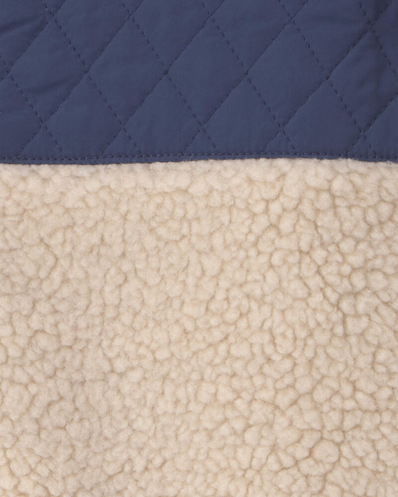 Boys Teddy Fleece Colour Block Zip-Up Hoodie - Navy Blue/Cream, image 2 of 3 slides
