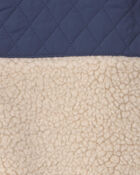 Boys Teddy Fleece Colour Block Zip-Up Hoodie - Navy Blue/Cream, image 2 of 3 slides