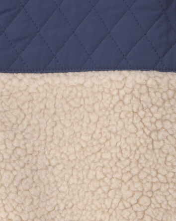 Boys Teddy Fleece Colour Block Zip-Up Hoodie - Navy Blue/Cream, 