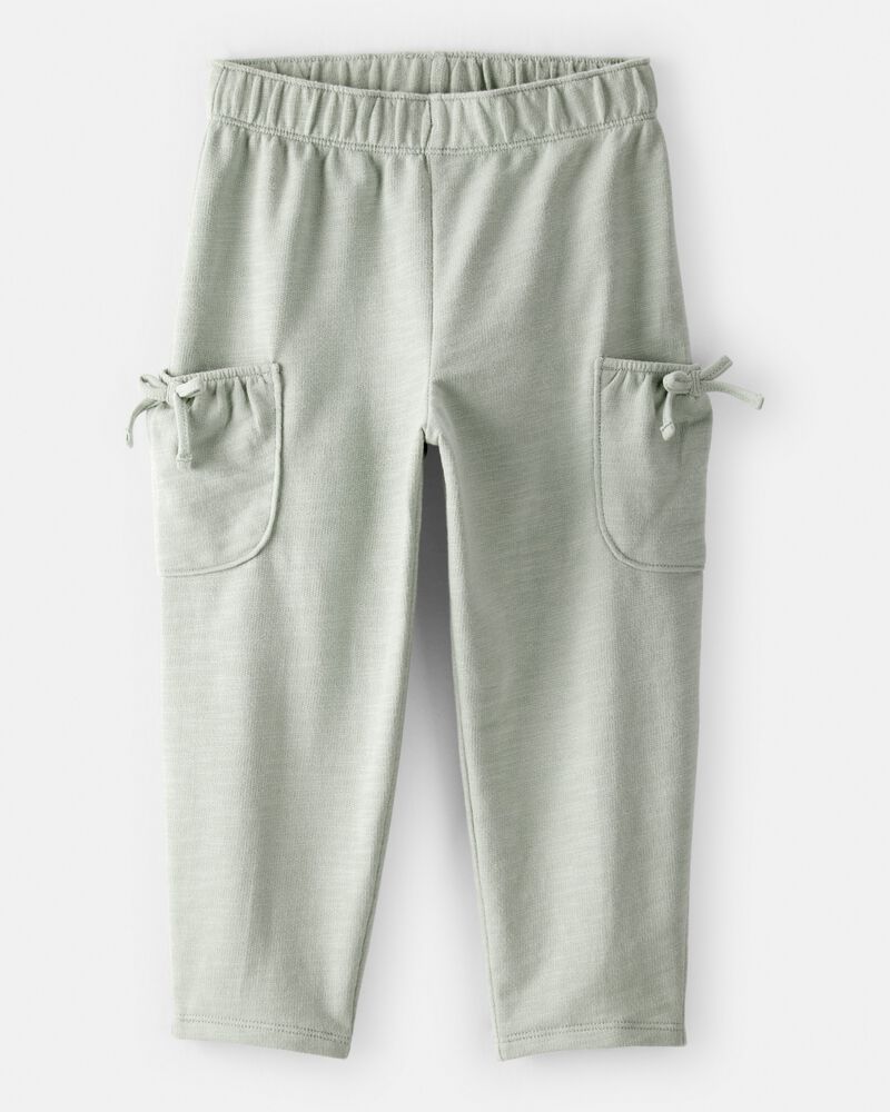 Toddler Girl Bow Pocket French Terry Pants - Green, image 1 of 5 slides
