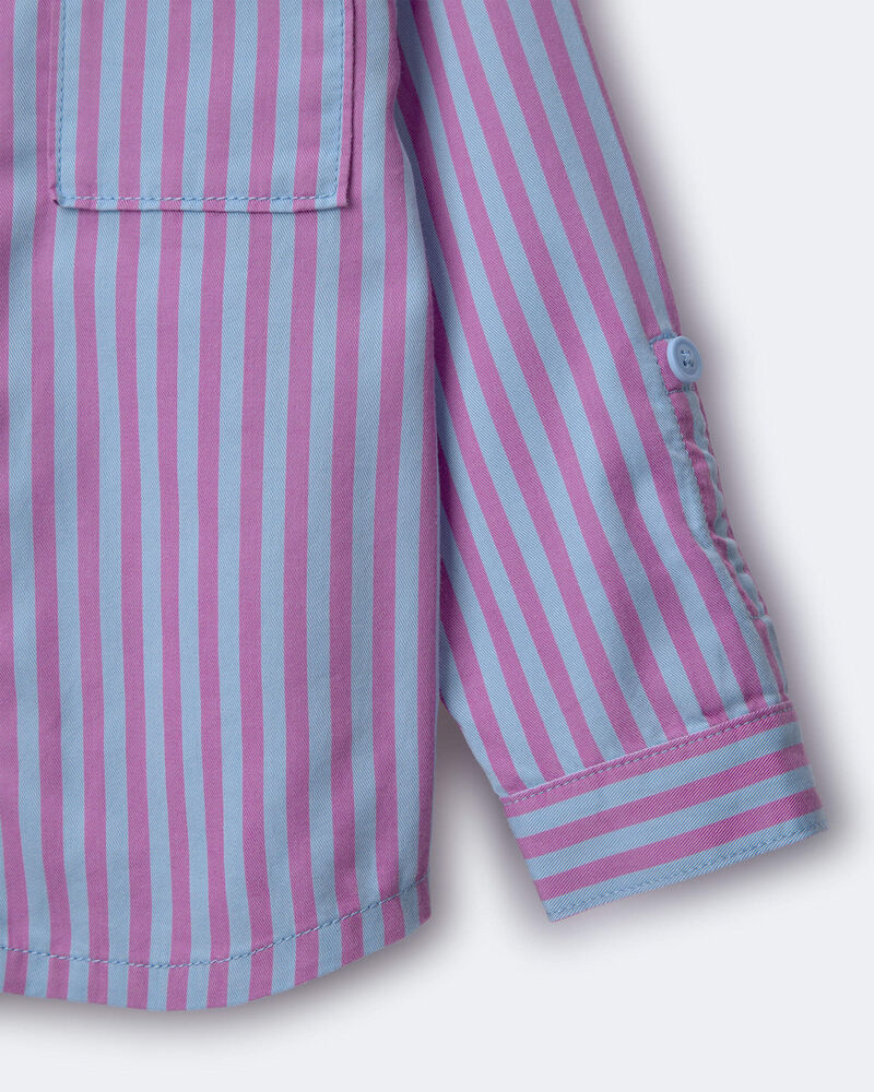 Toddler Boy Button-Down Long-Sleeve Shirt in Stripes - Blue/Purple, image 2 of 2 slides