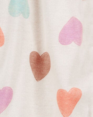 Baby Heart Print Ribbed Short-Sleeve Romper - Tan, 