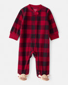 Baby Plaid Print Reindeer Christmas Loose Fit Long-Sleeve Sleeper - Red, image 1 of 5 slides