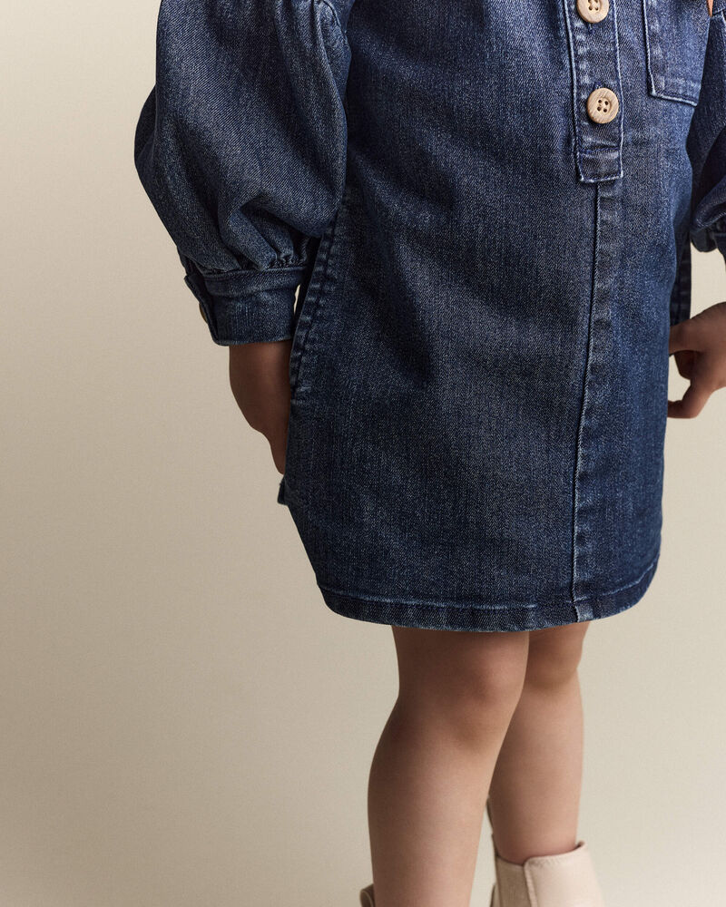 Toddler Girl Puff-Sleeve Denim Dress - Blue, image 3 of 8 slides
