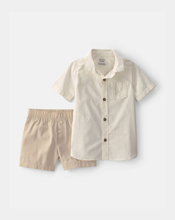 Toddler Boy 2-Piece Chambray Button-Down Shirt & Short Set - Ivory/Brown, 