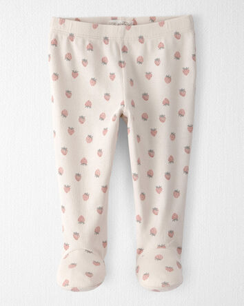 Baby Girl Organic Cotton Rib Footed Pants in Strawberry-Print, 