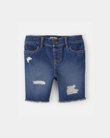 Girls Frayed Denim Skimmer Shorts - Dark Wash, 